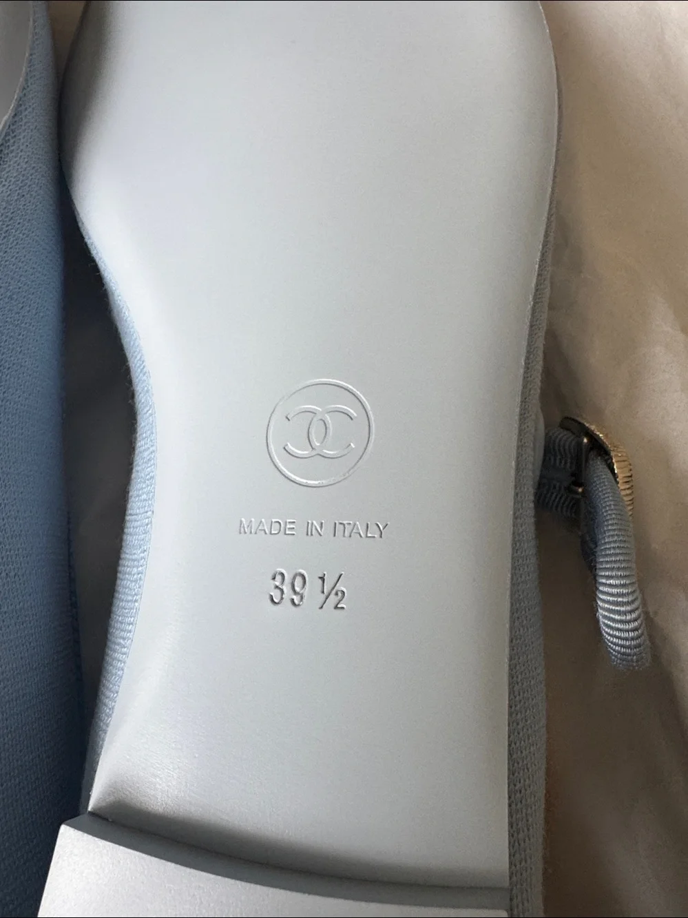 Chanel 25s Mary Janes blue black cap toe logo flats ballet sz 39.5